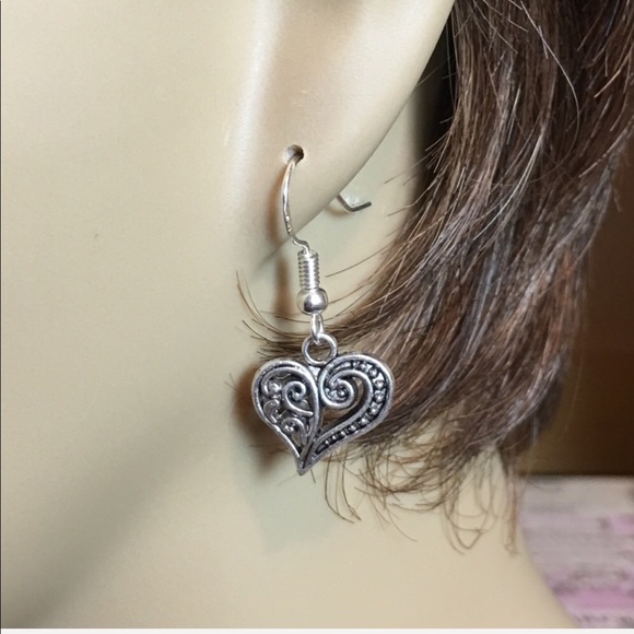 Sterling Silver Tibetan Heart Earrings - Picture 3 of 8